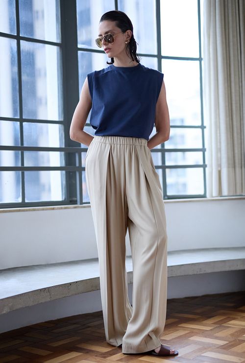 Calça Caskerry com Pregas Areia