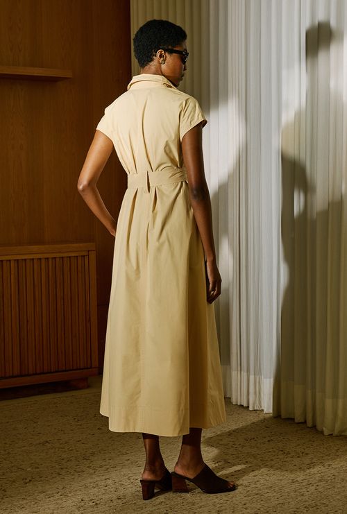 Vestido Longo com Gola Clássica Georgetown Camelo