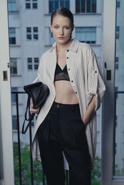 Chemise Delage Off com Listra Preta