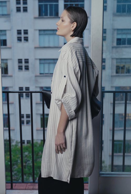 Chemise Delage Off com Listra Preta