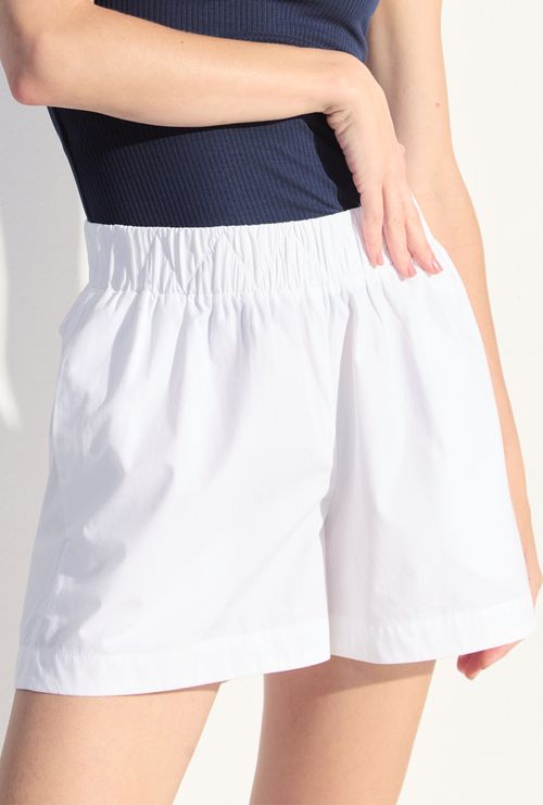 Shorts Haida Em Algodão Cós Elástico Branco