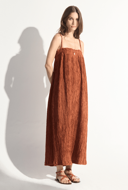 Vestido Longo de Alças Finas Incheon Terracota