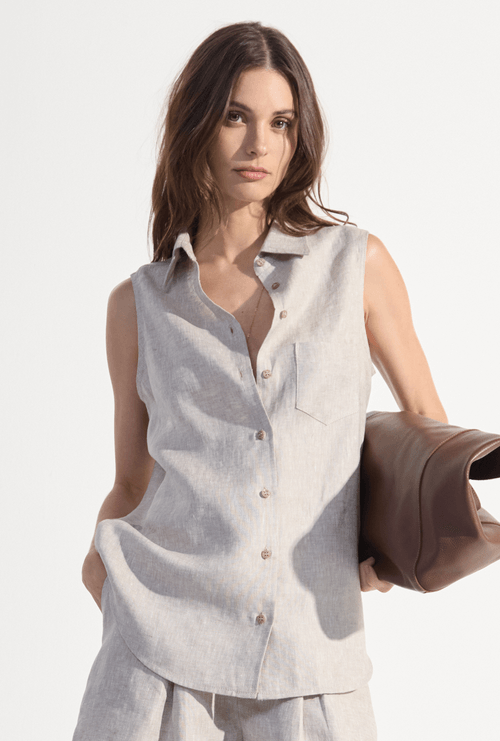 Camisa Regata em Linho Gambia Bege Sisal