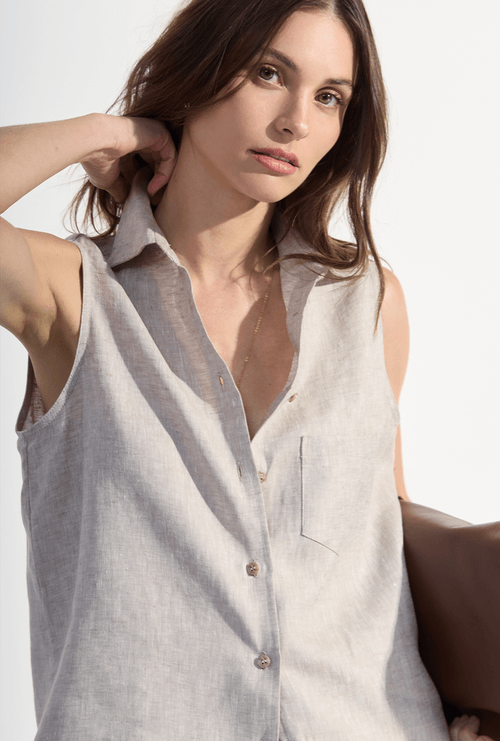 Camisa Regata em Linho Gambia Bege Sisal