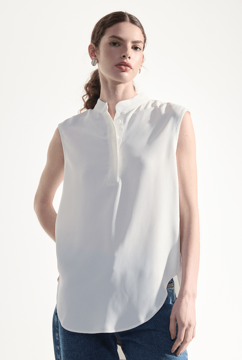 Blusa Gotland em Crepe Patou Gola Padre Off White