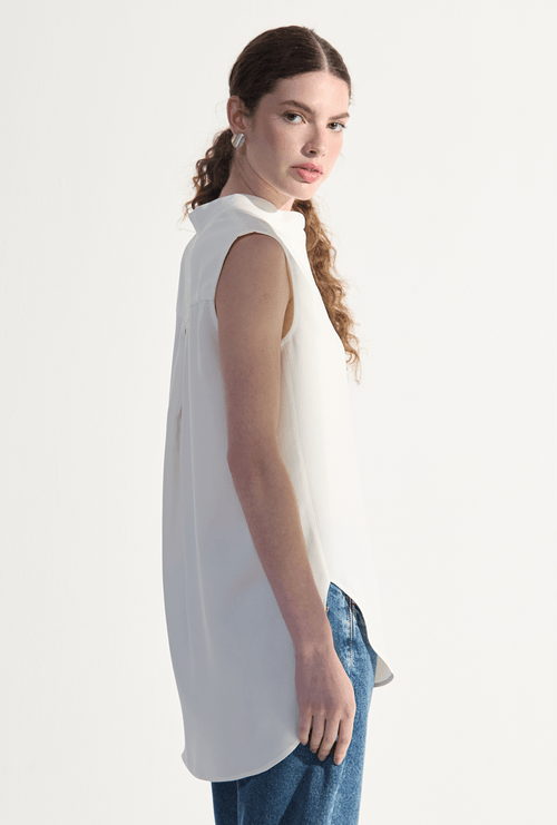 Blusa Gotland em Crepe Patou Gola Padre Off White