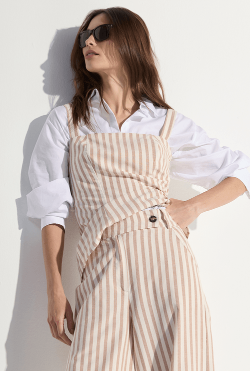 Calça Pantalona Listrada Jeju Caramelo