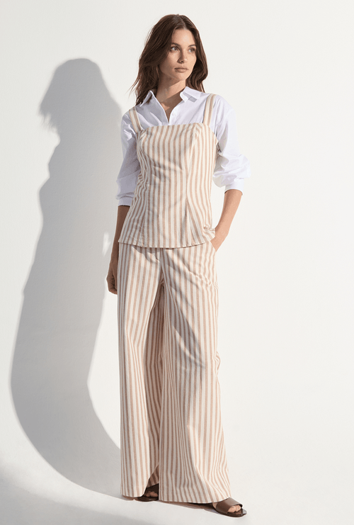 Calça Pantalona Listrada Jeju Caramelo