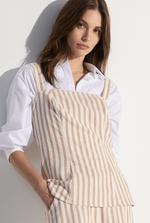 Regata Ischia Alça Larga Listra Caramelo