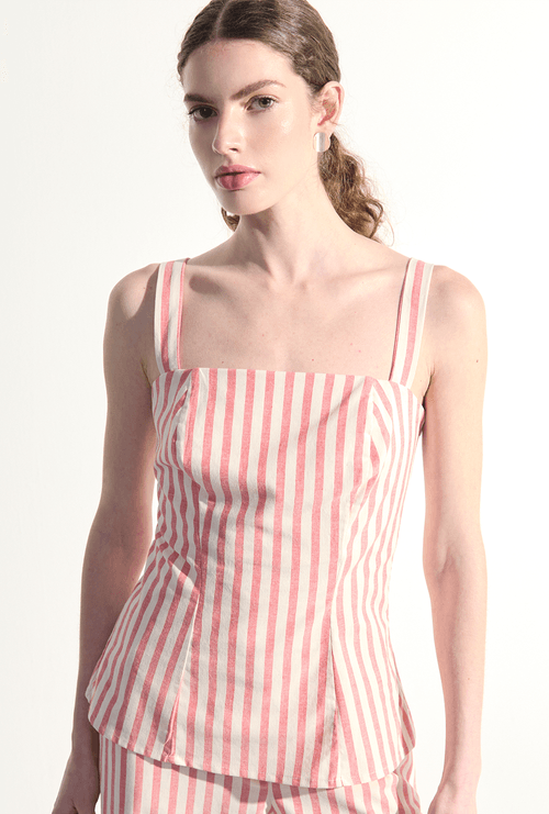 Regata Ischia Alça Larga Listra Vermelho