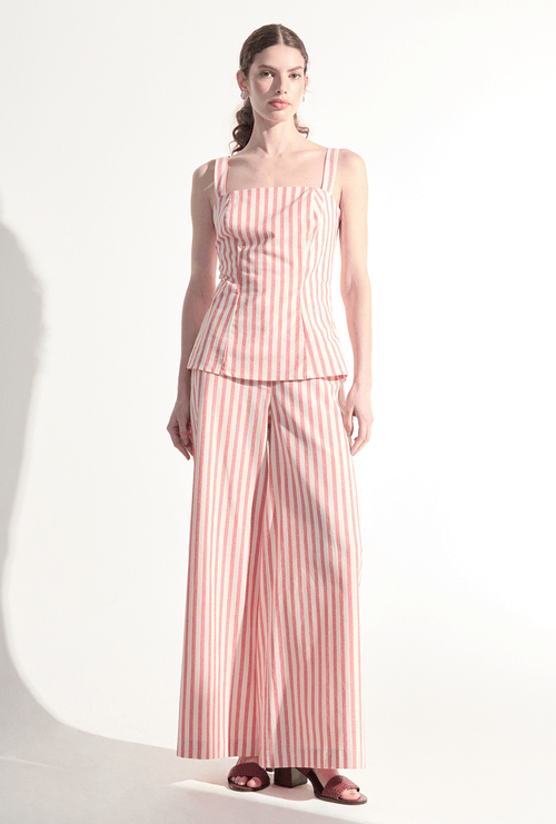 Calça Pantalona Listrada Jeju Vermelho