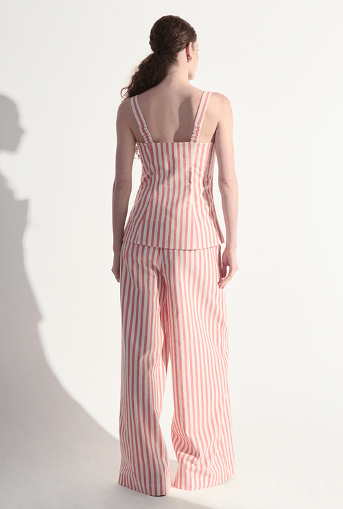 Calça Pantalona Listrada Jeju Vermelho