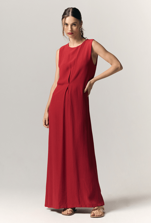 Vestido Hashima Longo Sem Mangas Vermelho