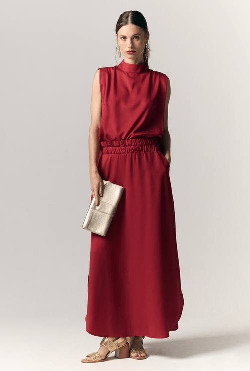 Saia Midi Chelba com Fendas Laterais Bordeaux