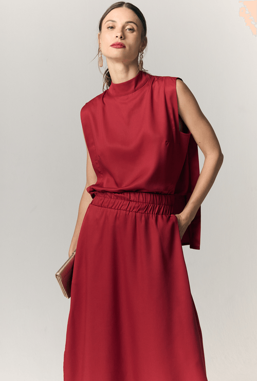 Saia Midi Chelba Lyocell com Fendas Laterais Bordeaux