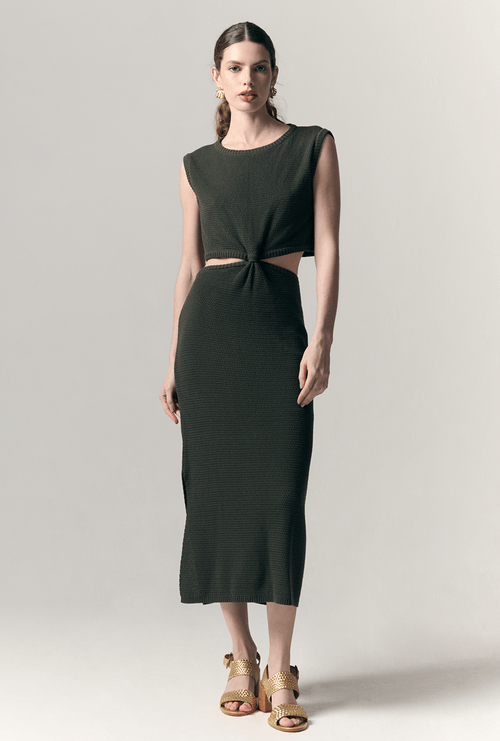 Vestido Agalega Nó Frontal Verde Militar