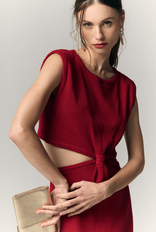 Vestido Agalega Tricot Nó Frontal Vermelho