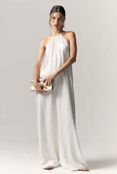 Macacão Helsinque Amplo Decote Halter Off White