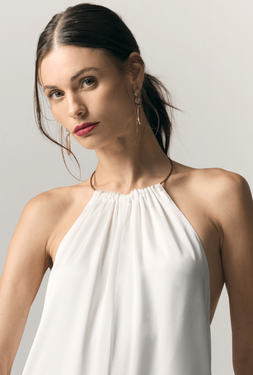 Macacão Helsinque Amplo Decote Halter Off White