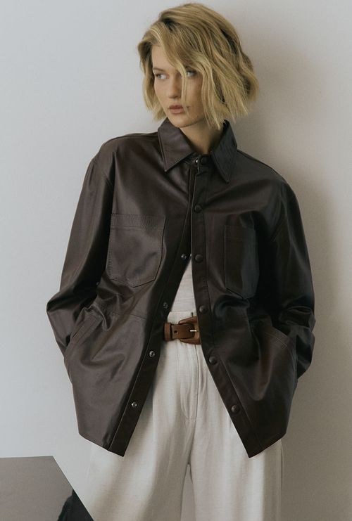 Camisa Couro Manga Longa Toliara Marrom