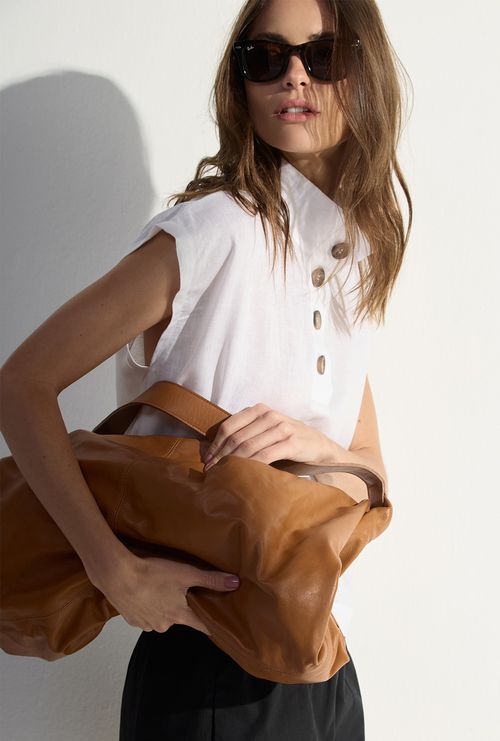 Camisa Tersane em Linho Gola Alta Branca