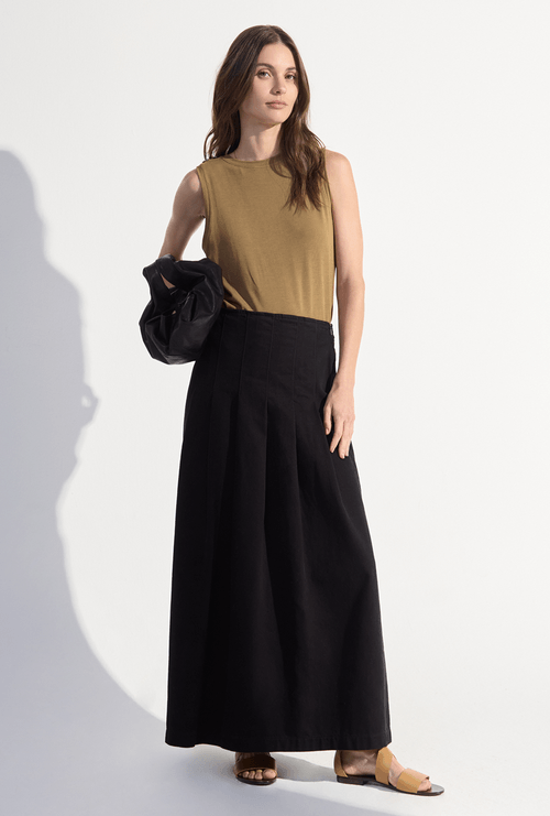 Saia Midi com Pregas Jata Preto