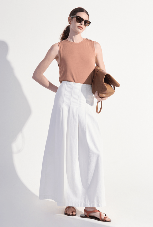 Saia Midi com Pregas Jata Off White