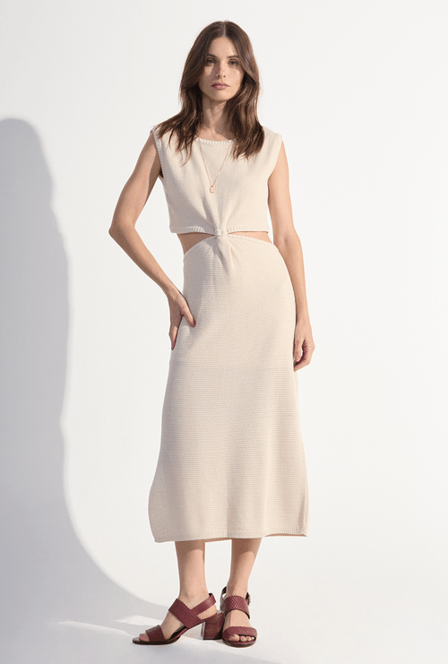 Vestido Agalega Tricot Nó Frontal Areia