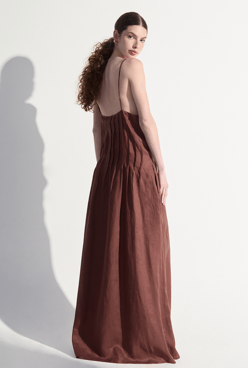 Vestido Jurong Midi Em Linho Com Alças Finas Marrom
