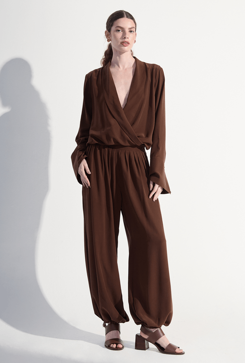 Calça Hawick em Seda Marrom