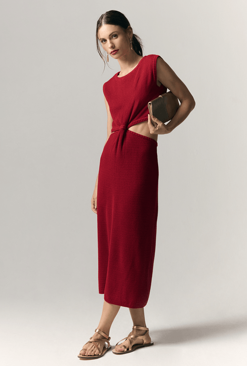 Vestido Agalega Tricot Nó Frontal Vermelho