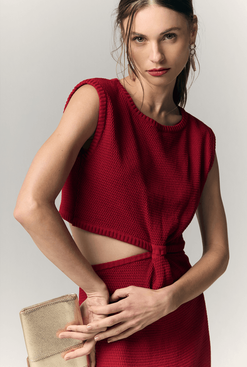 Vestido Agalega Tricot Nó Frontal Vermelho