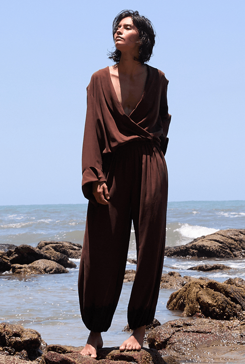 Calça Hawick em Seda Marrom