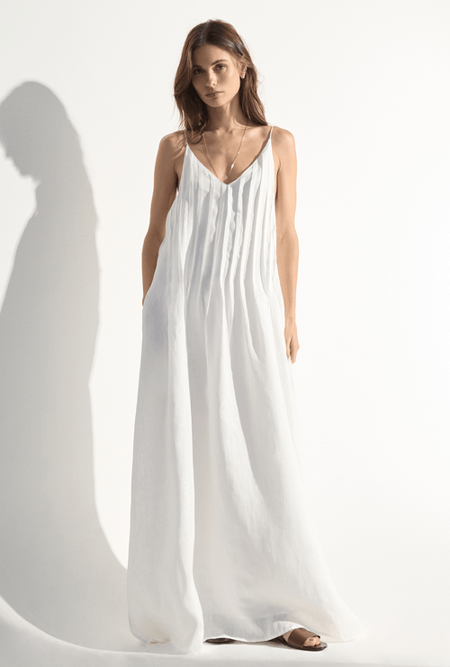 Vestido Jurong Midi Em Linho Com Alças Finas Off White