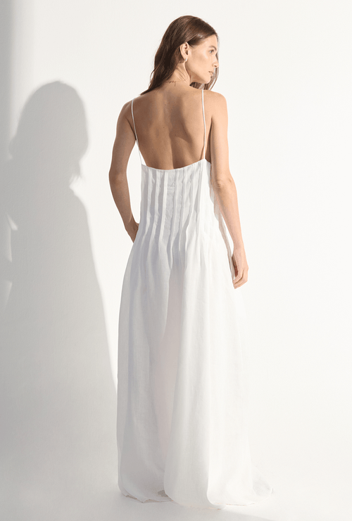 Vestido Jurong Midi Em Linho Com Alças Finas Off White