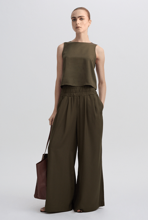 Calça Kalyves Lyocel Pantalona Verde Oliva