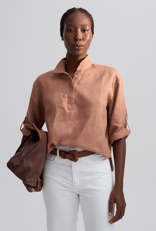 Blusa Lui em Linho Gola Polo Capuccino