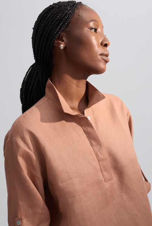 Blusa Lui em Linho Gola Polo Capuccino