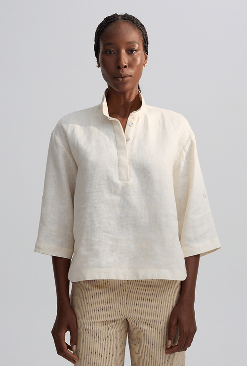 Blusa Lui em Linho Gola Polo Areia