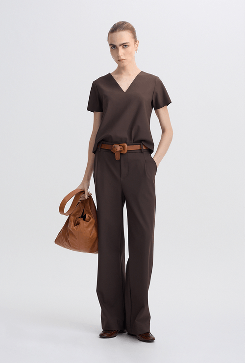 Calça Alfaiataria Reta Cascade Marrom Escuro