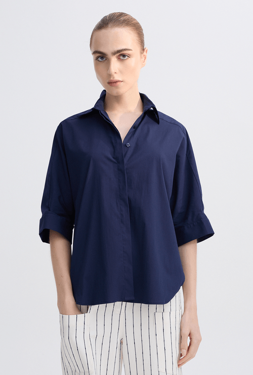 Camisa Leygues Oversized de Alfaiataria Manga Curta Marinho