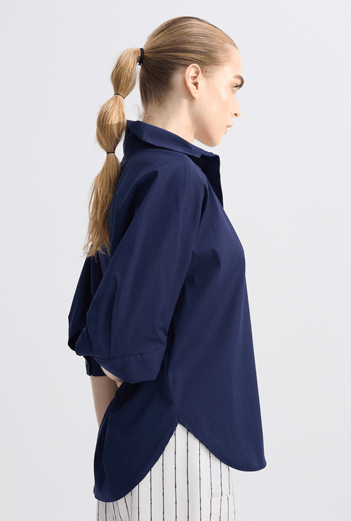 Camisa Leygues Oversized de Alfaiataria Manga Curta Marinho