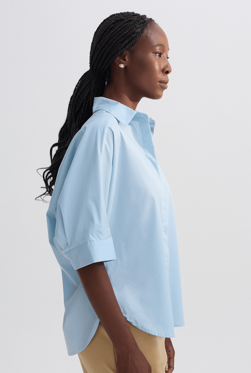 Camisa Leygues Oversized de Alfaiataria Manga Curta Azul Claro