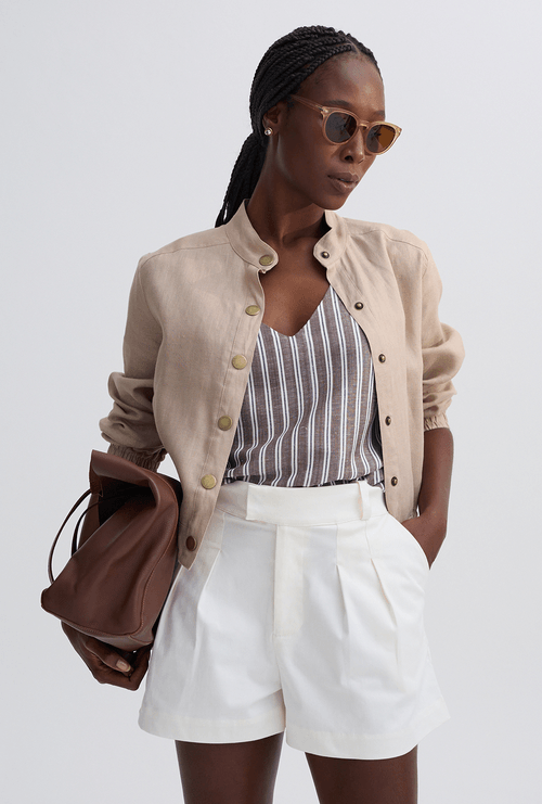 Shorts Landes Com Pregas Frontais Off White