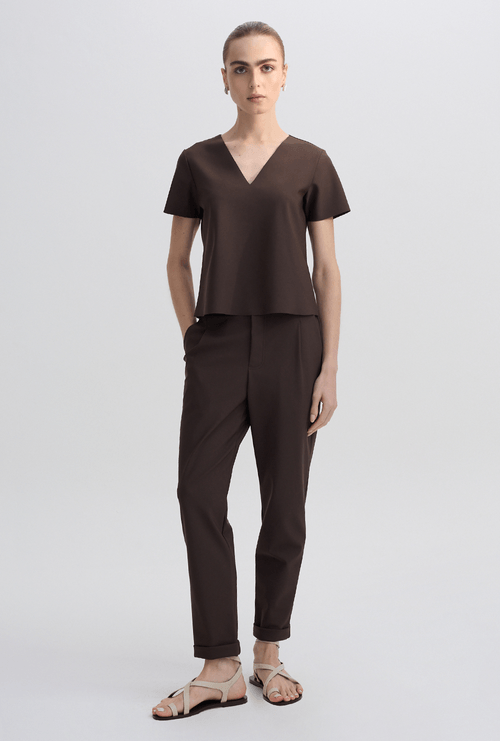 Calça Andipsara Alfaiataria Cenoura Marrom Escuro