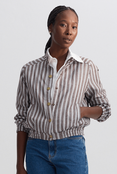 Jaqueta Kinala com Botões Frontais Listra Marrom