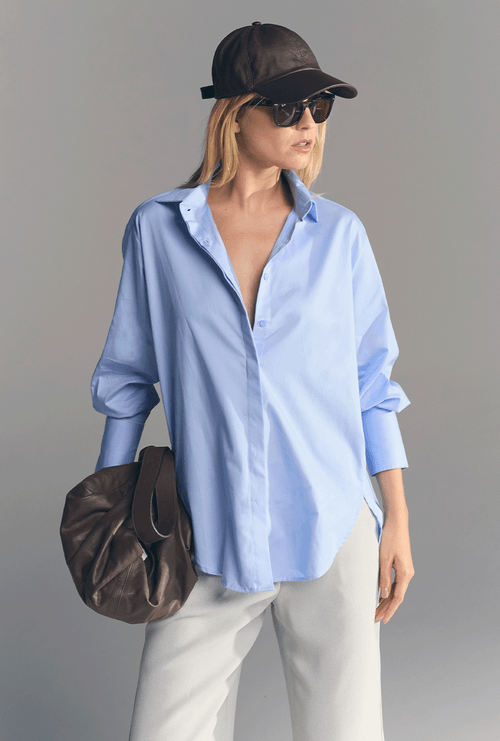 Camisa Eliria Ampla em Algodão Egípcio Azul