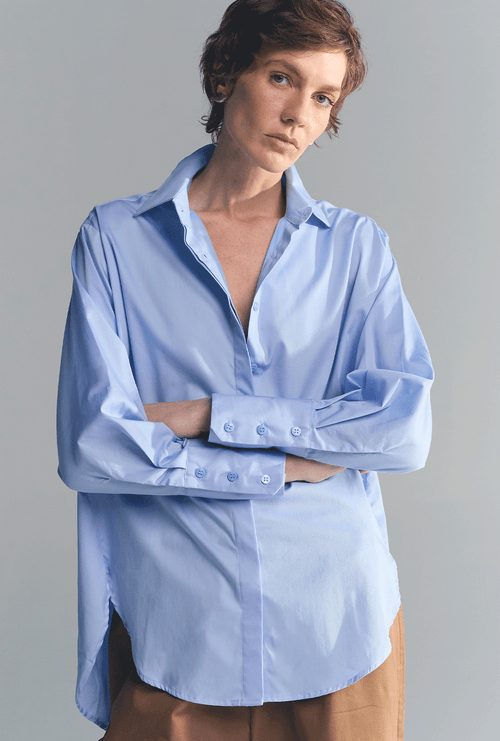 Camisa Eliria Ampla em Algodão Egípcio Azul