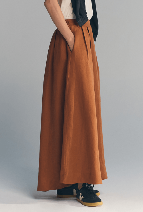 Saia Midi em Linho New Calero Castor