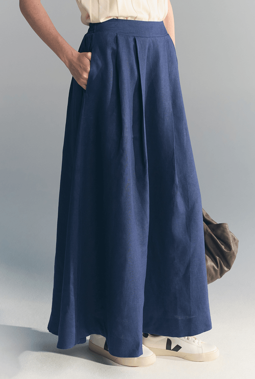 Saia Midi em Linho New Calero Marinho
